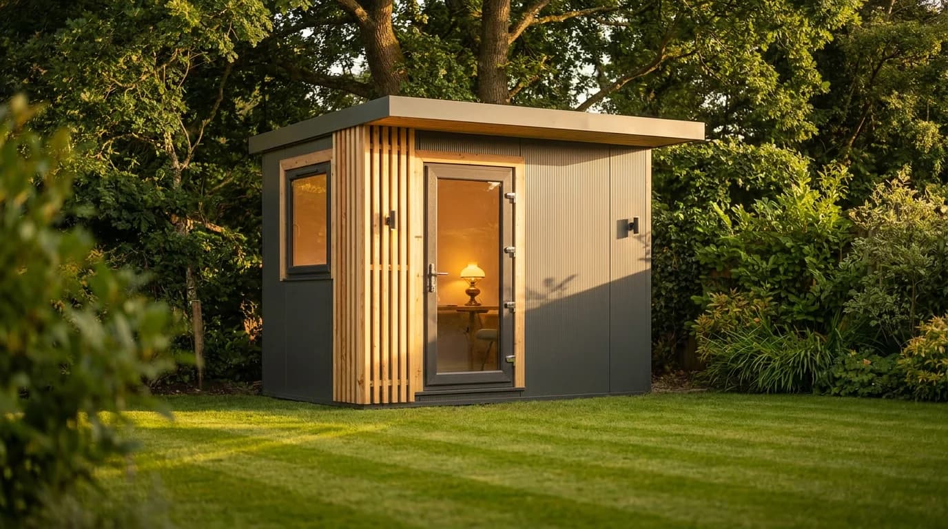 Sprout Pod home office in Siberian larch, steel-frame garden office Ireland