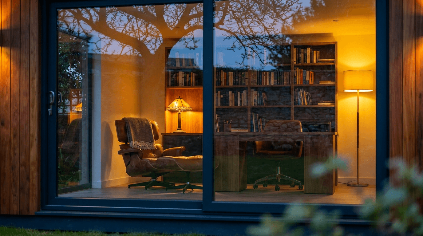 Interior of a Sprout Pod garden room — full-width glazing and clean finish